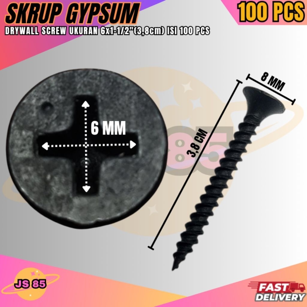 Skrup Gypsum 3,8cm-(4cm) 1 Bungkus Isi 100Pcs Skrup Super Tajam Skrup Gypsum Serbaguna.