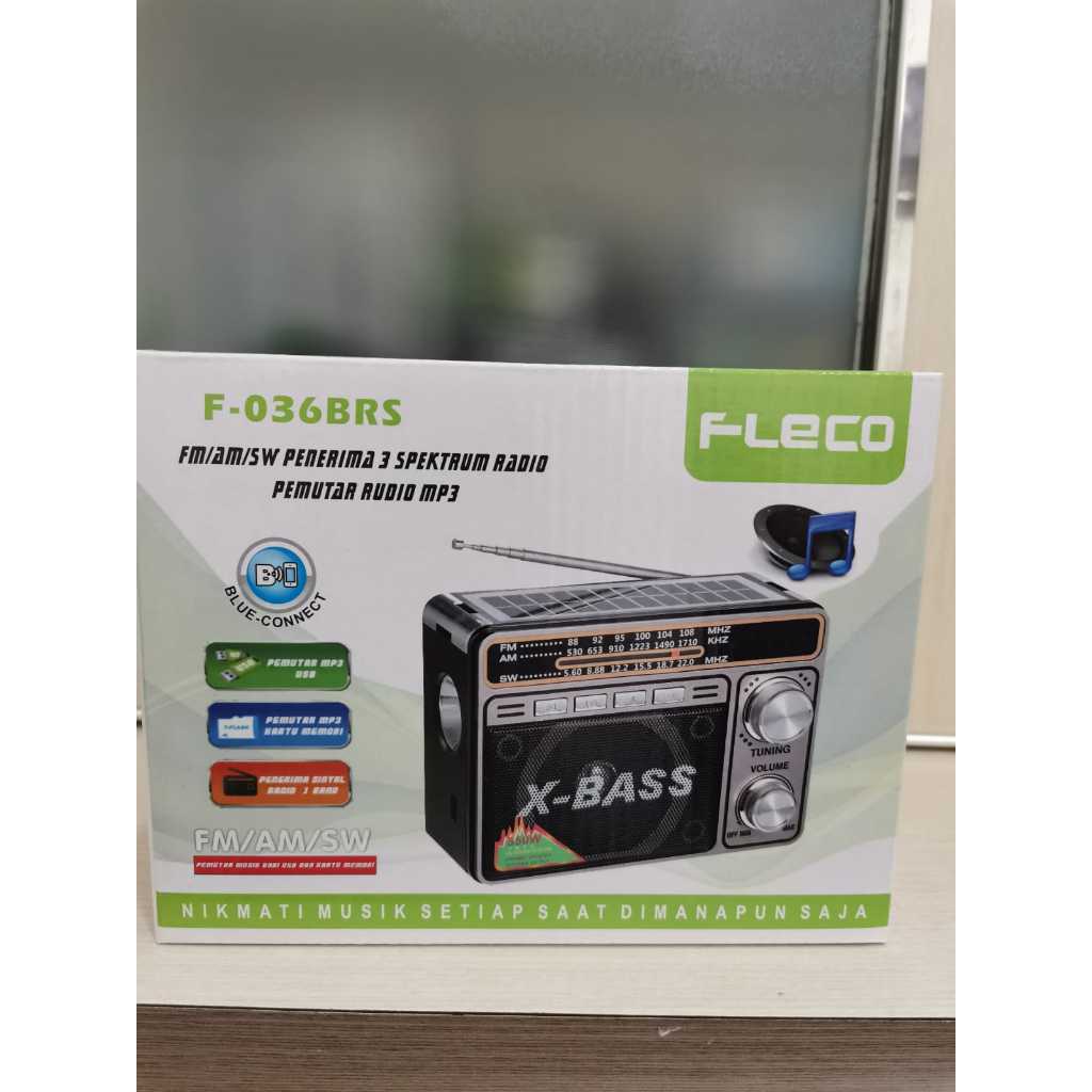 Radio Klasik Radio XBass Fleco FM Radio Bluetooth Super Bass Tenaga Surya