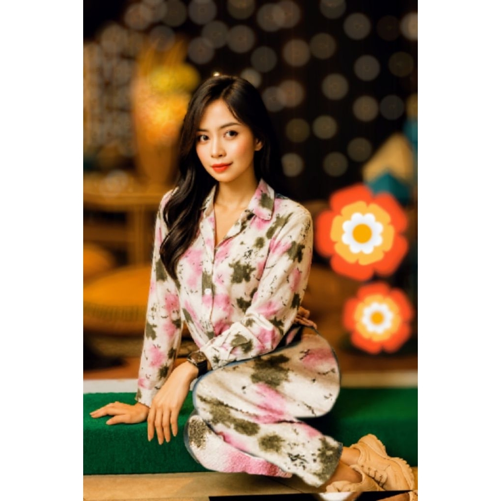 setelan motif baju celana wanita rayon super