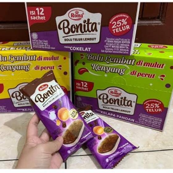 

Roma bolu telur lembut bonita 1box isi 12pcs/