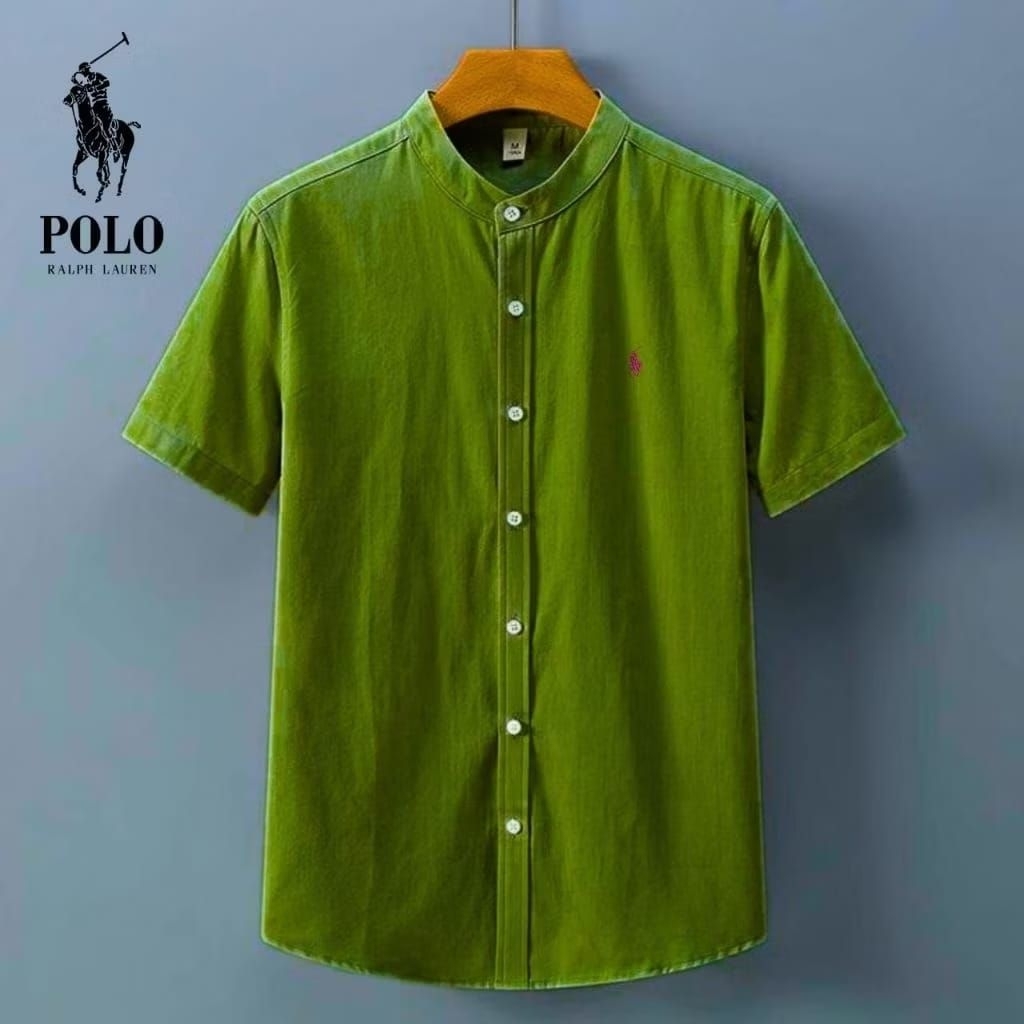 Polo kemeja pria lengan pendek Kerah Shanghai Slim fit