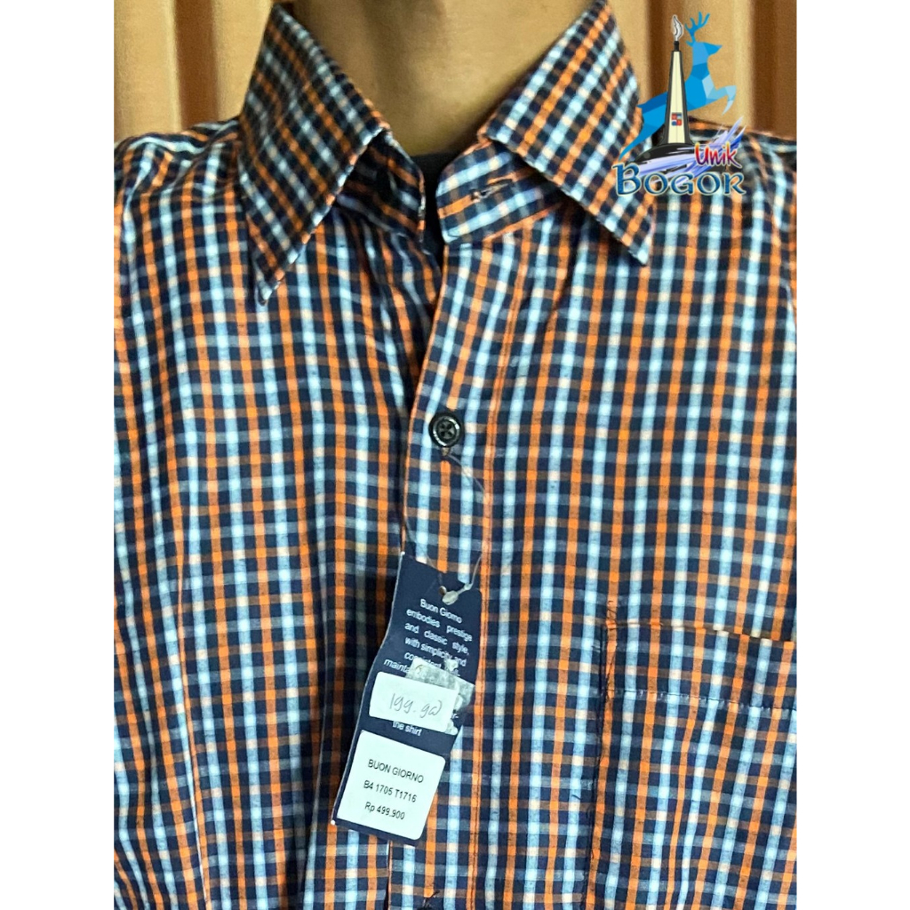 Buon Giorno kemeja pendek Motif Kotak Orenkecil1 Original Kemeja Premium Formal
