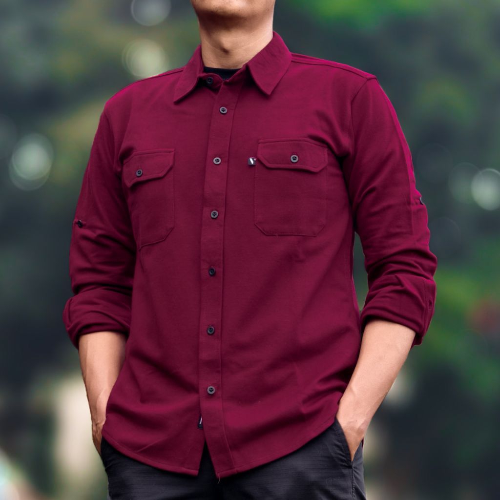 Kemeja Polos Lengan Panjang Merah Maroon Vuxor Adventure Basic Series Quick Dry Shirt