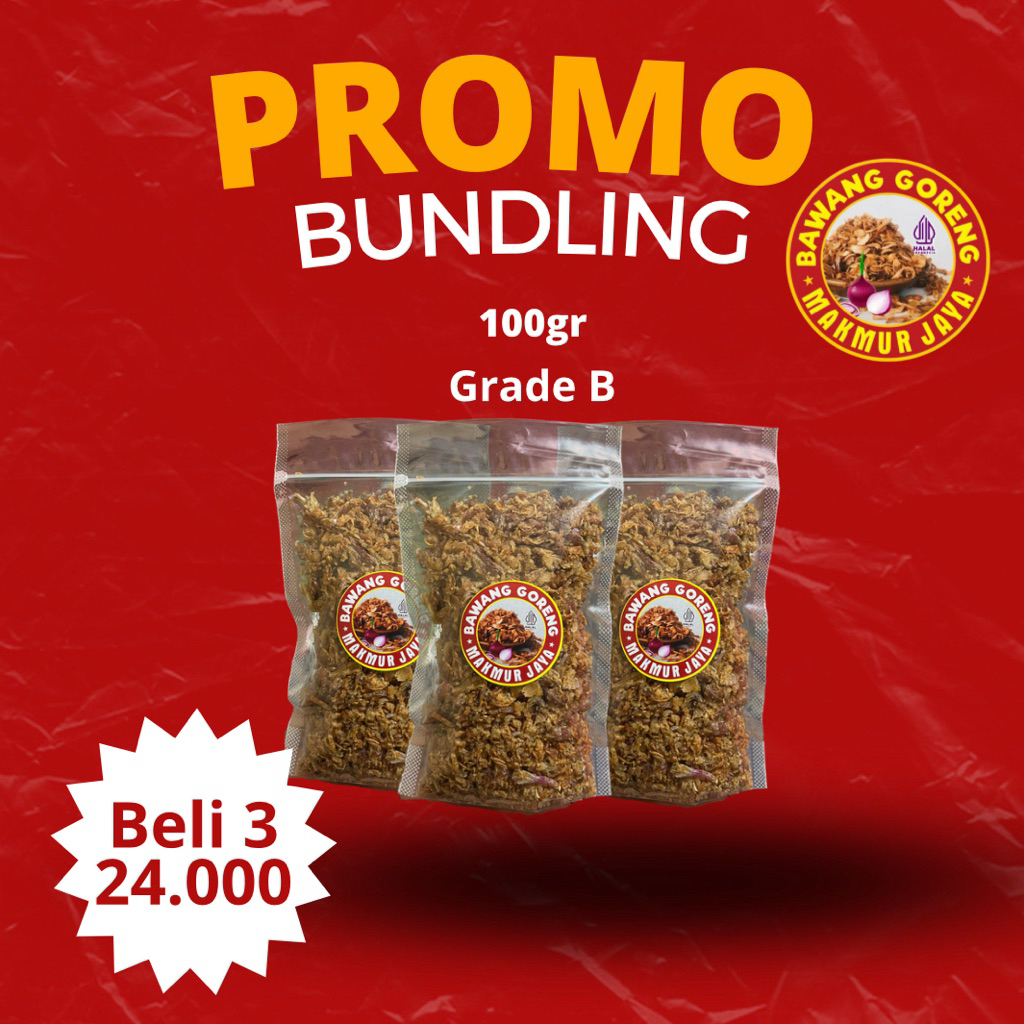 

Bawang Goreng 3puch Grade B (Paket coba") 100gr per pouch