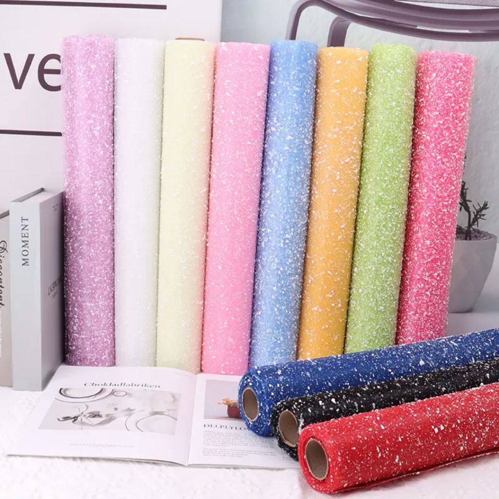 

[ 10 Lembar ] 50 x 50 CM Kain Salju Buket Bunga Tile Polynet Mesh Snow Flower Wrapping Paper Tulle