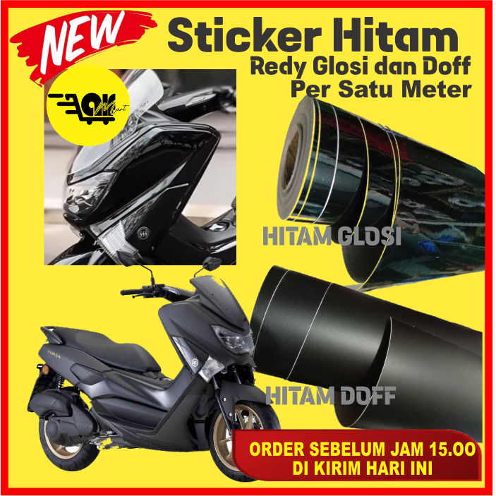 sticker skotlet hitam glosi/doff sepeda motor dan mobil per satu meter