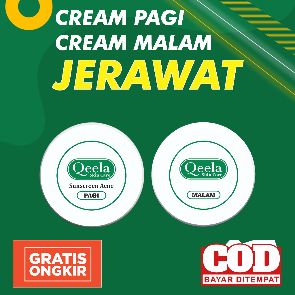 Krim Penghilang Jerawat Qeela – Paket Pagi & Malam – Cepat Menyerap – Bisa COD & Gratis Ongkir