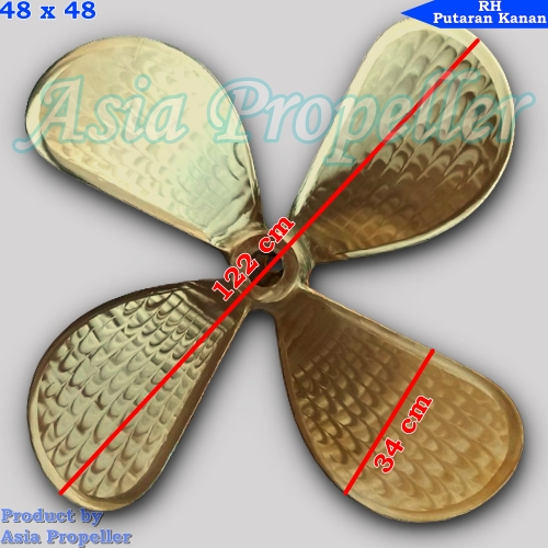 Propeller Baling baling perahu kapal Kuningan ukuran 48 x 48 Putaran Kanan RH 4 daun Asia Propeller