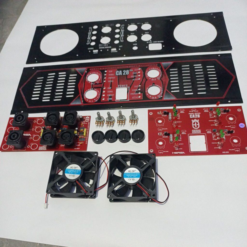 set plat power amplifier ca 28 + input balance panel belakang + panel depan ca 28