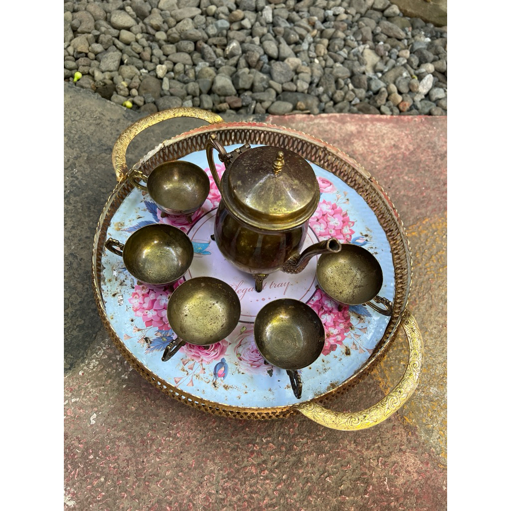 Teko Set Cangkir Bahan Kuningan Gaya Turki