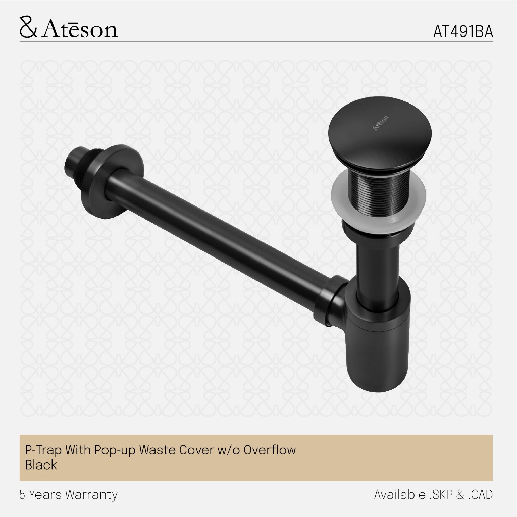 ATESON P-Trap with Pop-up Waste Cover w/o Overflow