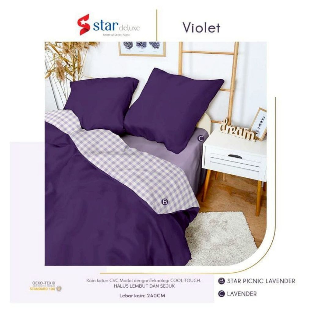 Sprei Set Katun STAR Polos Violet