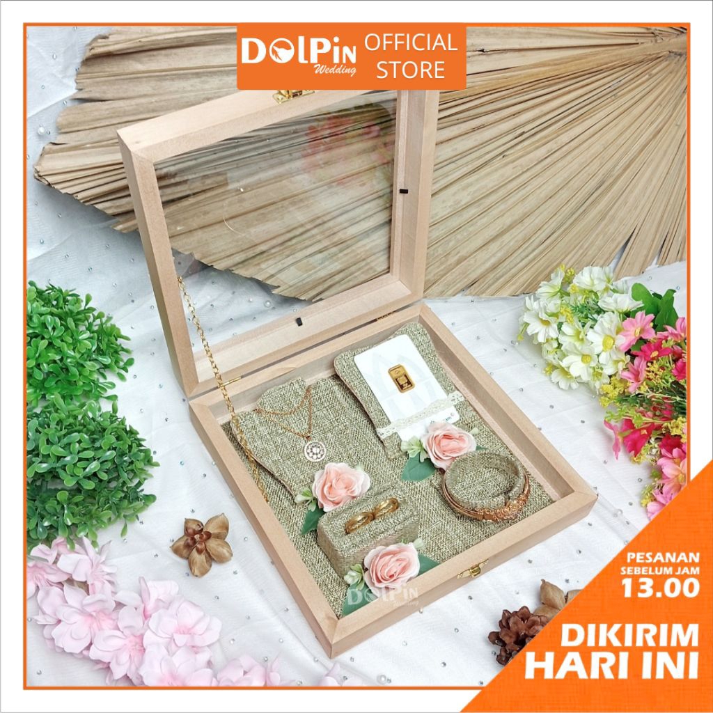 Kotak Kayu Tempat Cincin Gelang Kalung Logam Mulia untuk Seserahan Lamaran Pernikahan - KCGK.LM