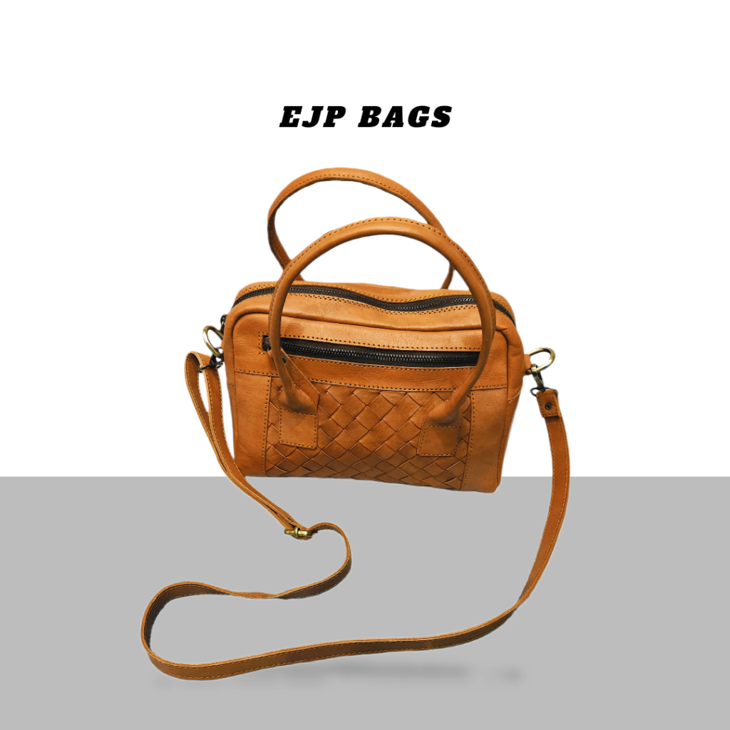 Tas Slempang Kulit Anyam Rit Depan