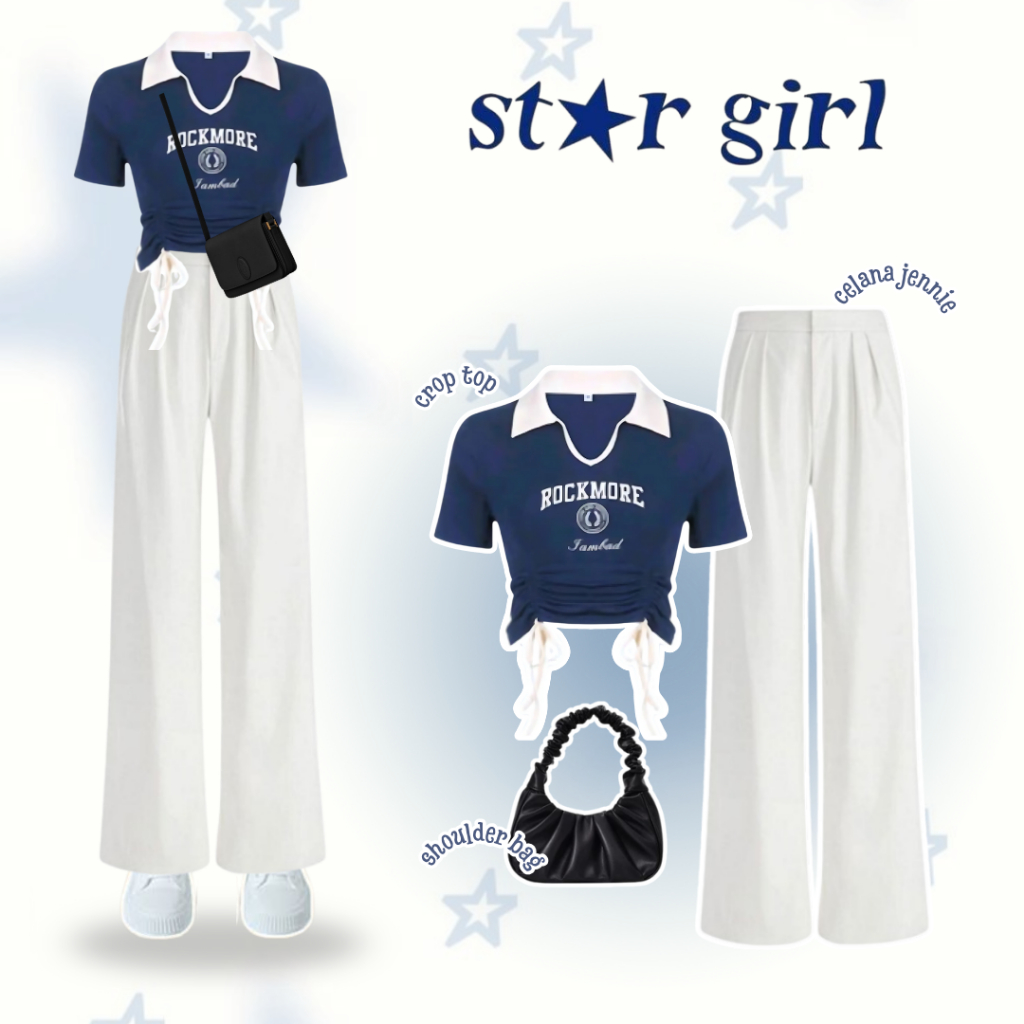 Set 3 in 1 Outfit Daily ( Crop Top + Celana Jennie + Shoulder Bag ) OOTD Casual Simple - UB59