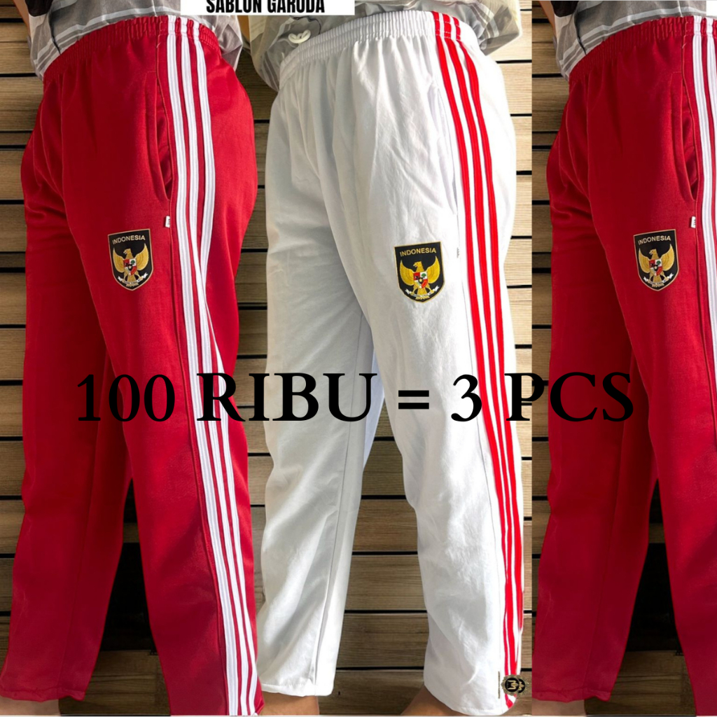 3 PCS Training Celana Panjang Merah Putih Bahan Lotto Tebal Celana panjang training warna merah puti