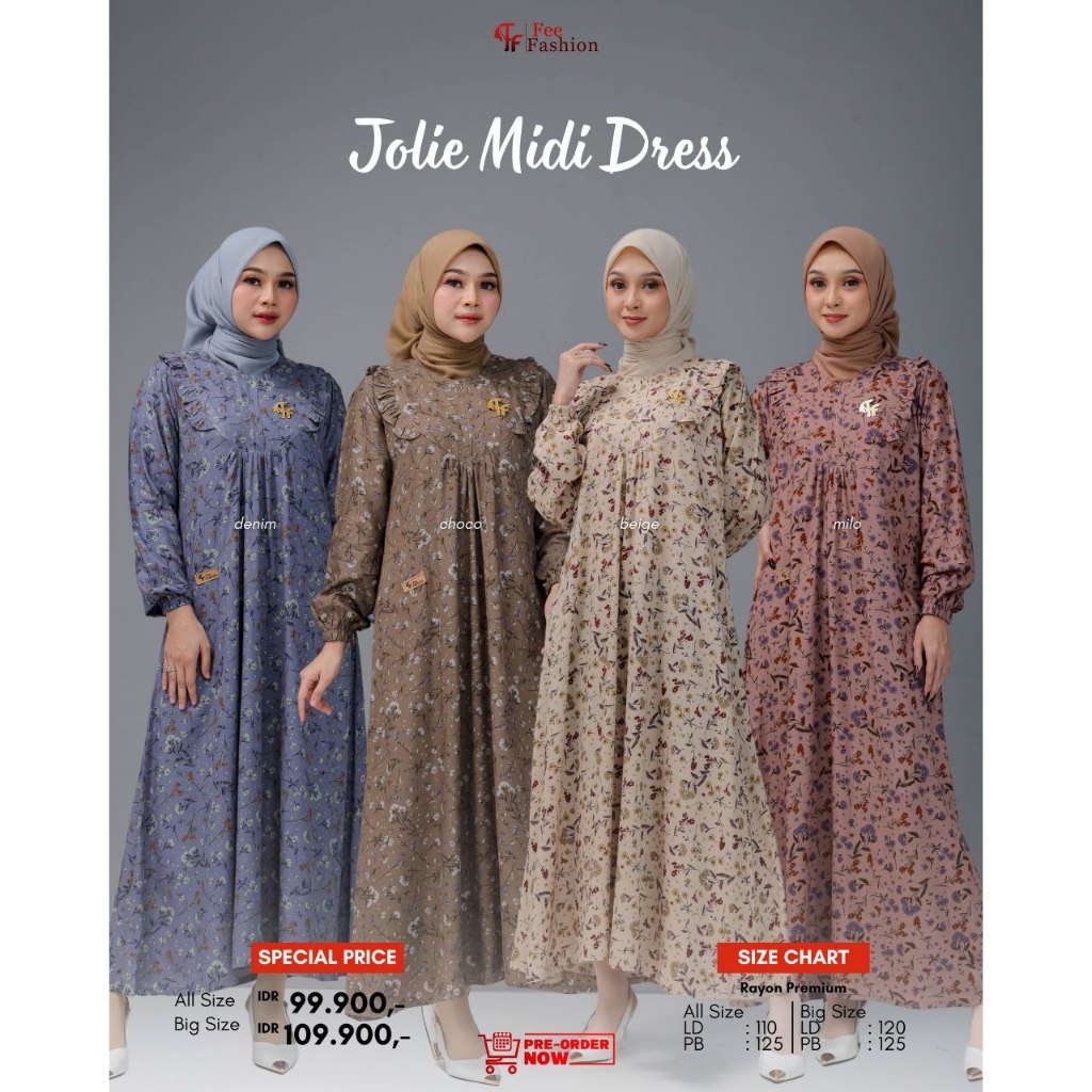 Fee Fashion Jolie Midi Dress Gamis Rayon Motif