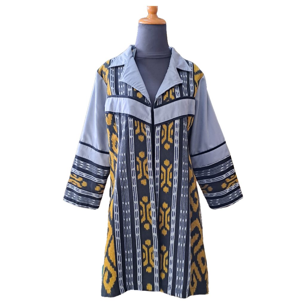 Outer wanita panjang - outer tenun kombinasi