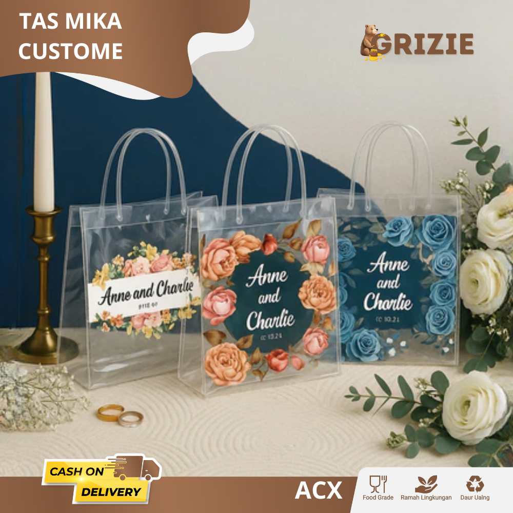 

Tas Mika Bridesmaid Bening Transparan / Tas Mika Custom Souvenir Wedding / Tas Kain Bridesmaid / Tas Mika Souvenir Wedding | ACX15