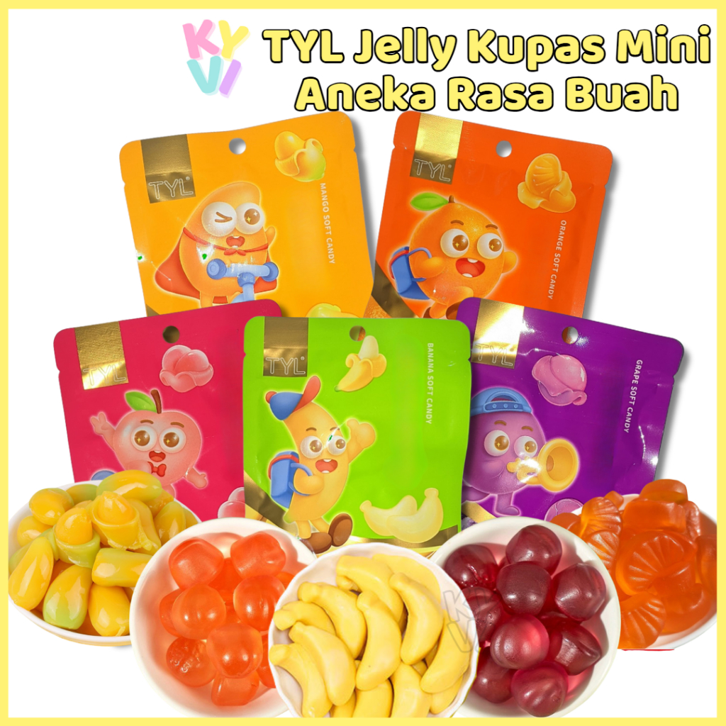 

KYVI - Permen Jelly Kupas TYL Mini 20gr – 5 Varian Rasa, Kenyal & Enak / Jelly Kupas Mini / Jelly