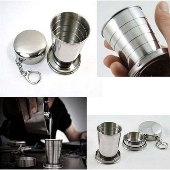 Gantungan Kunci Gelas Lipat Portable Stainless teal / Gelas lipat STAINLESS Gantungan Kunci Gelas Li
