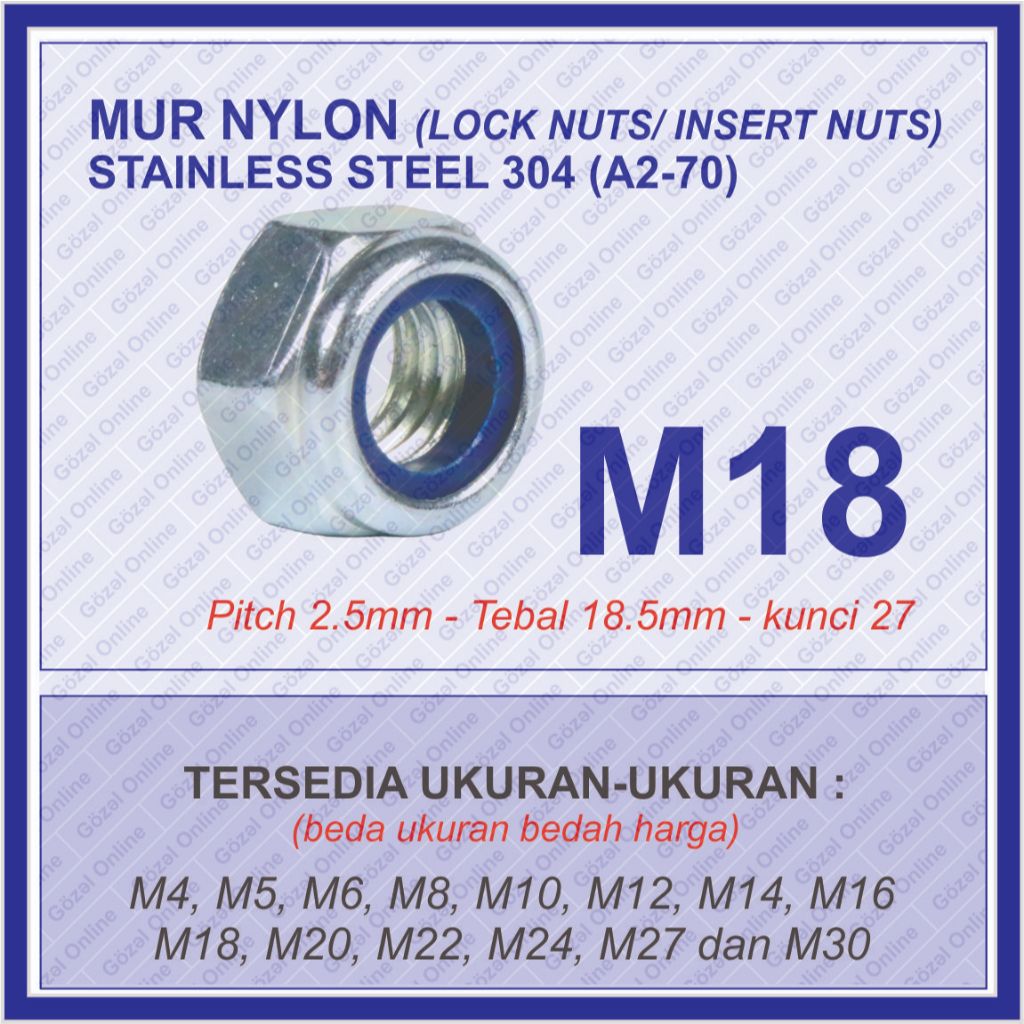 MUR NYLON Stainless Steel 304, Insert Lock Nut - (M18 - M30)