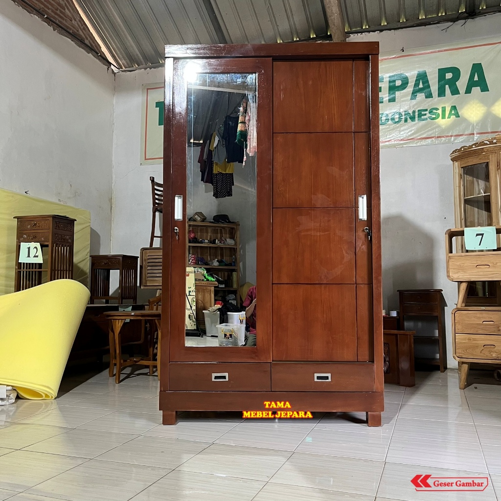 Lemari 2 Pintu Lemari Baju Lemari Pakaian Kayu Full Kayu Jati Pintu Sliding