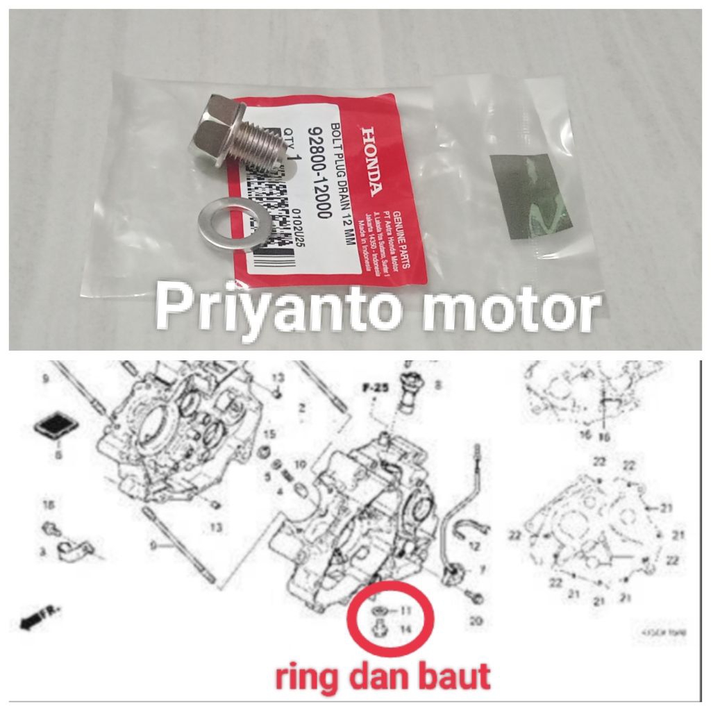 92800-12000 Draincock bolt plug drain ring dan baut tap pembuangan oli Sonic GTR cb cbr cbx 150 CS1 