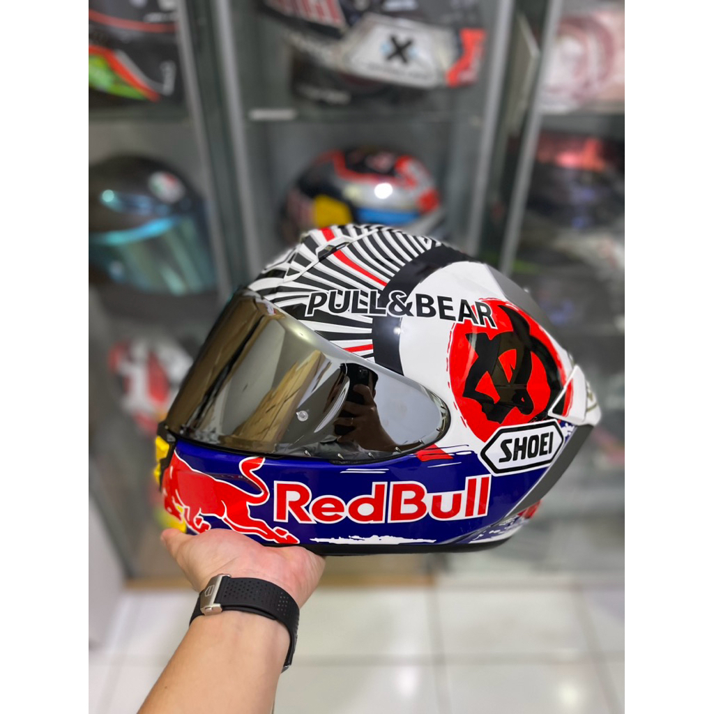 PAKET GANTENG SHOEI X15 MOTEGI 4 REDBULL + VISOR IRIDIUM