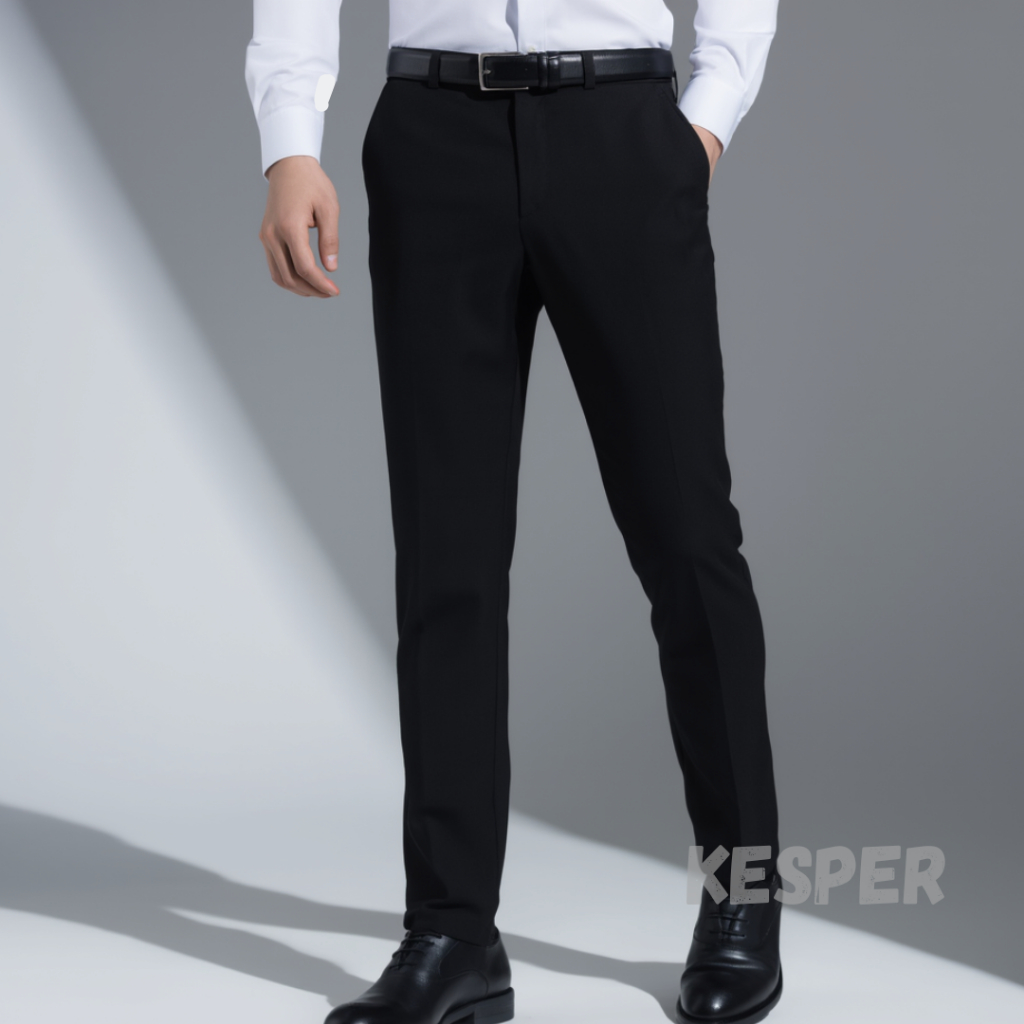 Celana Formal Kantor Kerja Bahan Pria Slim Fit Kain Wool Hitam Panjang