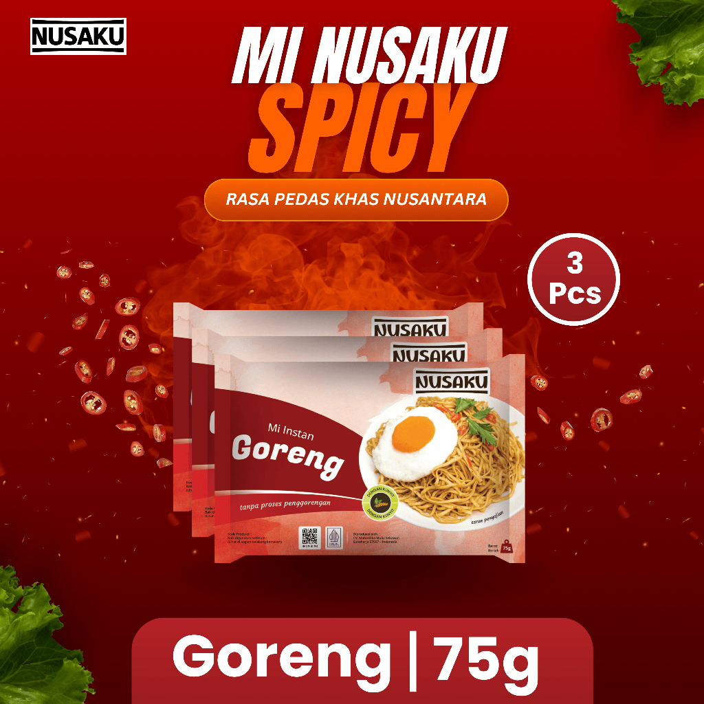 

Mie Instan Nusaku Goreng Pedas 3 Pcs | Mie Baked Kunyit Premium | Bundling Ekonomis