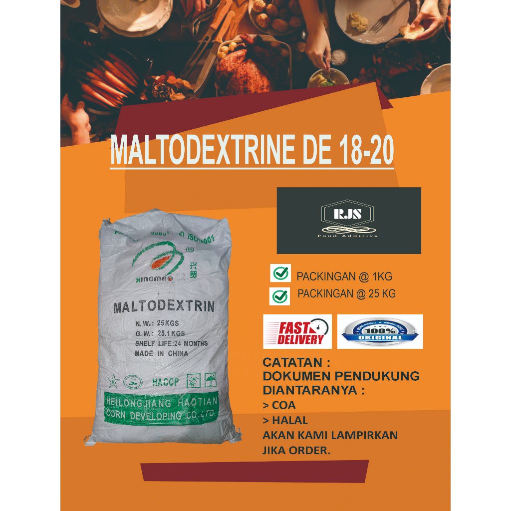 

MALTODEXTRINE DE 18-20/PENGISI/TEPUNG PENGENTAL/TEPUNG FILLER/DEXTRINE PACKINGAN @ 1KG DAN 25 KG BERSERTIFIKAT HALAL MUI