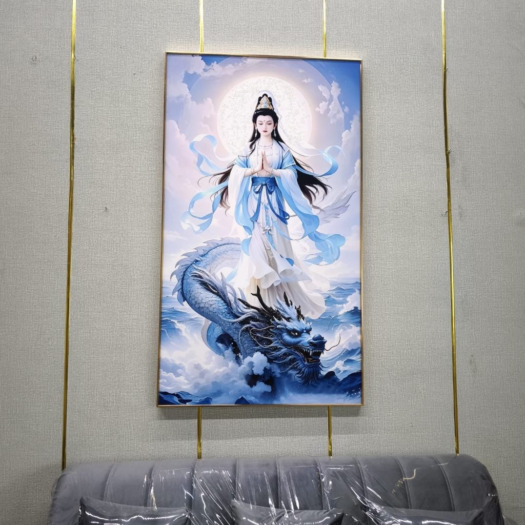 Pajangan Spiritualitas Kwan Im & Naga Porcelain Diamond – 140x80cm