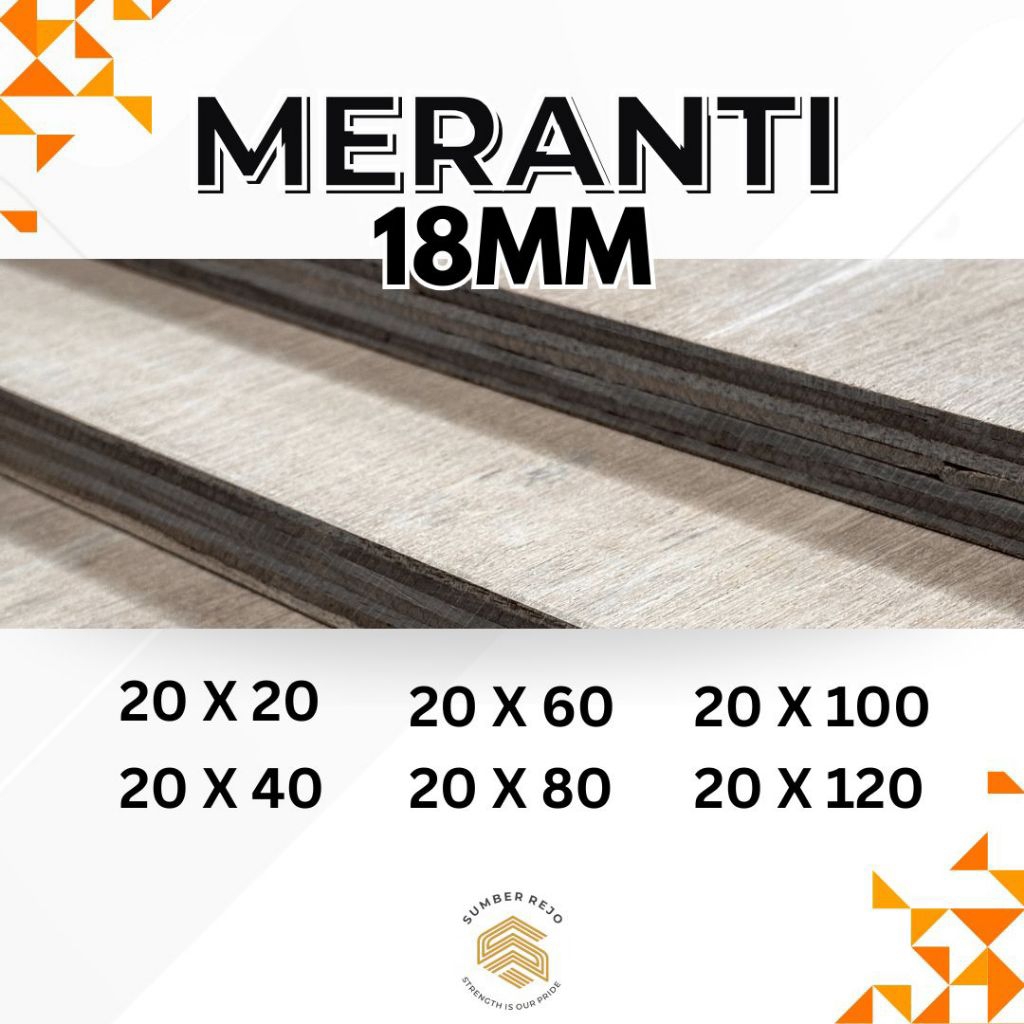 Triplek Meranti ukuran tebal 18mm lebar 20cm, 2 muka halus. custom