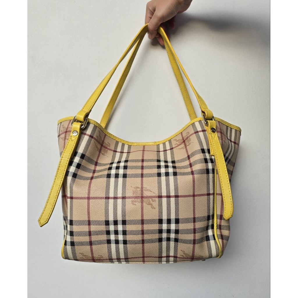 AUTHENTIC Burberry Haymarket Check Yellow Trim Shoulder Bag Tas Bahu Wanita Preloved