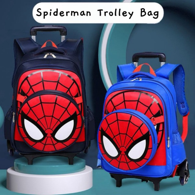 Spiderman Trolley Bag/ Tas Sekolah Trolley Anak/ Tas Sekolah Roda Anak/ Tas Roda Anak