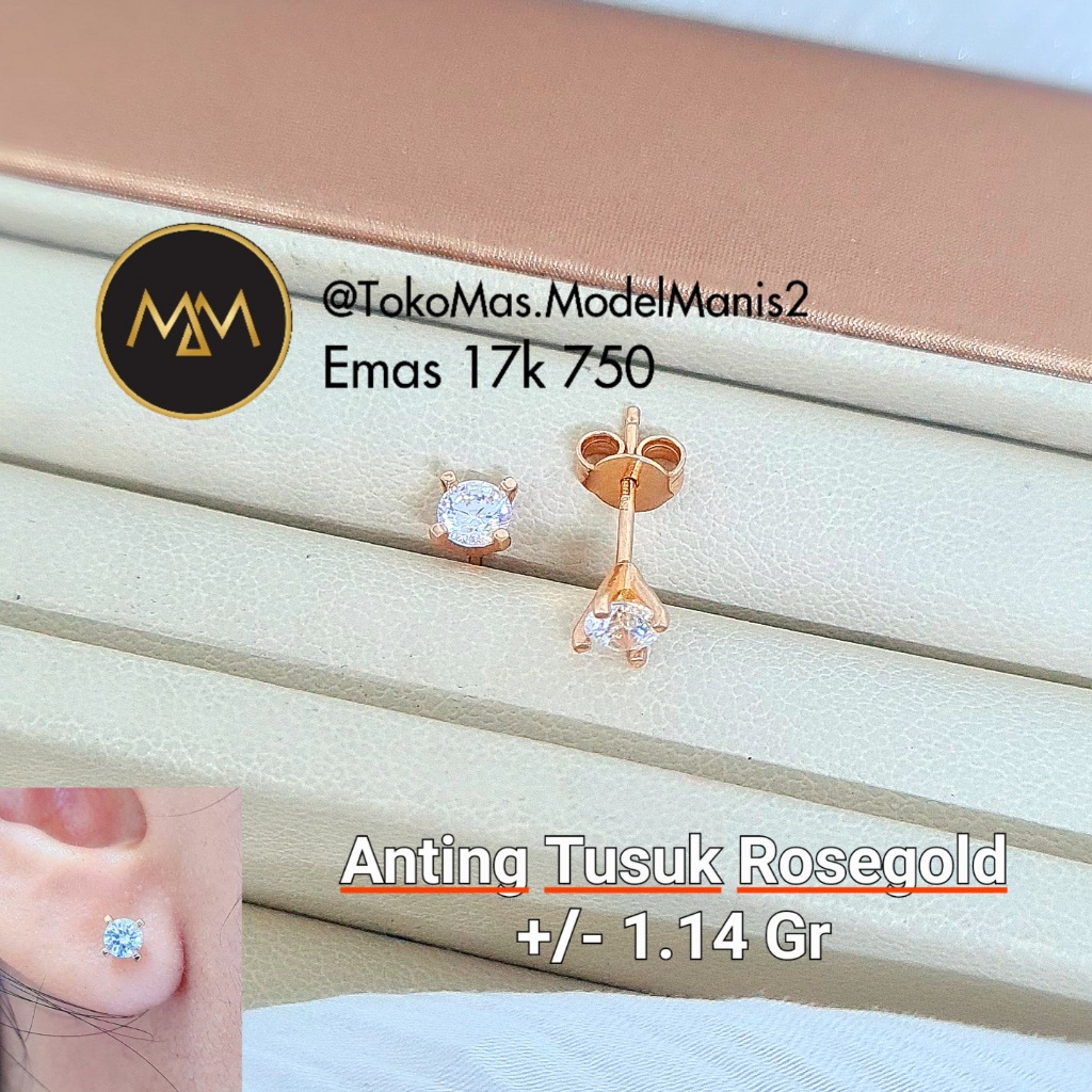 Anting Solitaire  Swarovski UBS Giwang Emas putih Rosegold 750 kadar 17 k