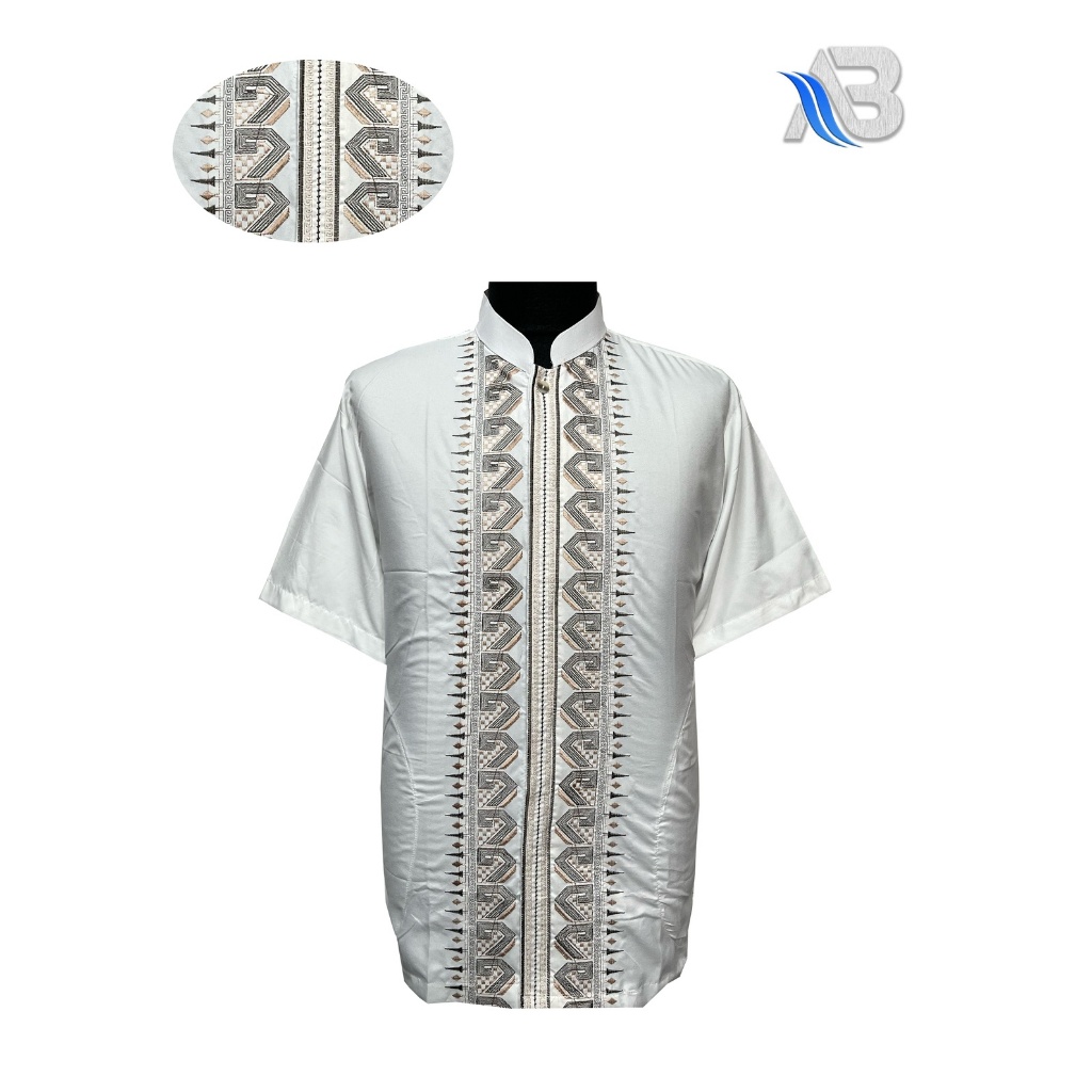 Baju Koko Pria Dewasa terbaru Lengan pendek Koko Bordir Bahan Katun Al Kahfi Official COD