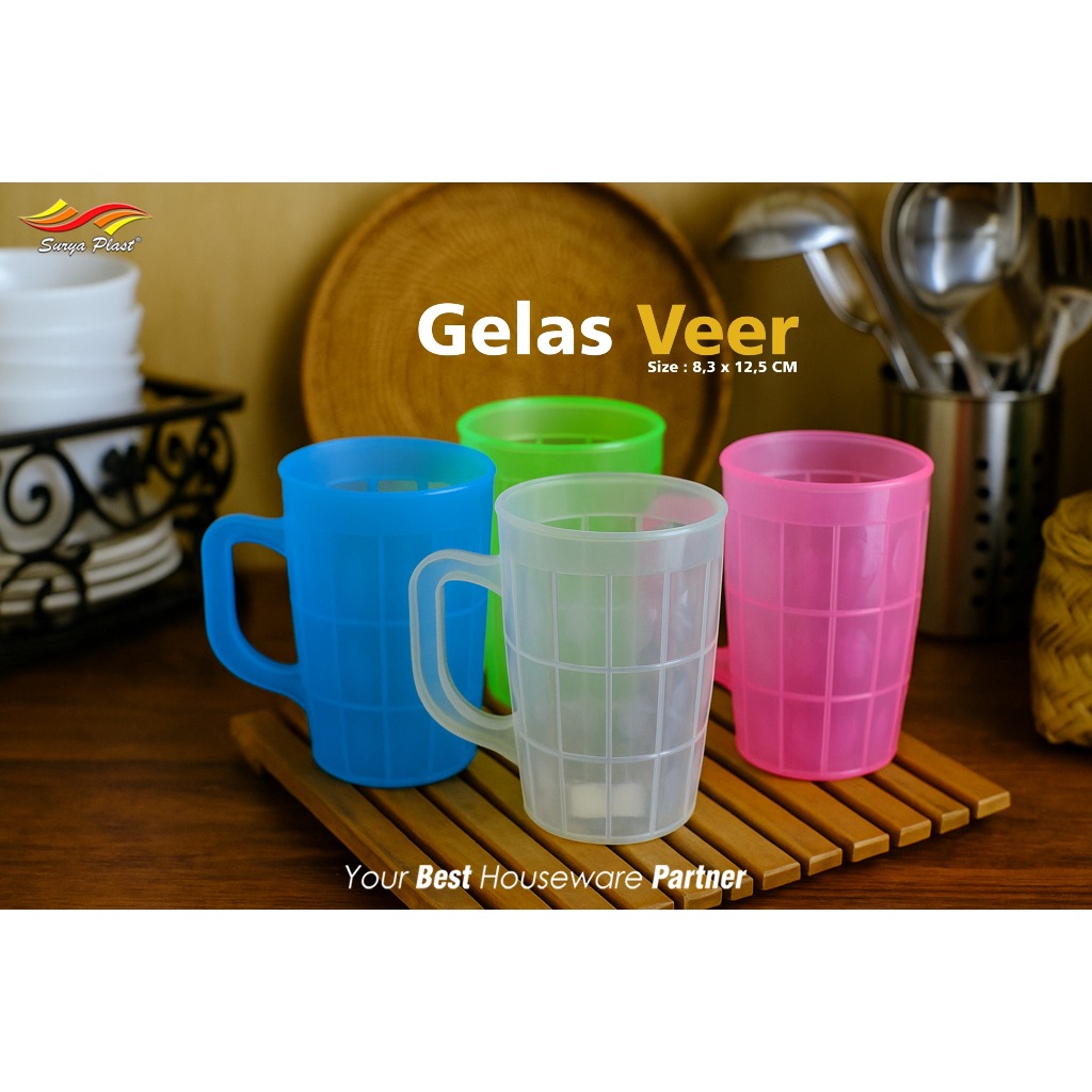 Surya Plast Gelas Veer | Gelas Plastik Tutup 750 ml | Gelas Es Teh