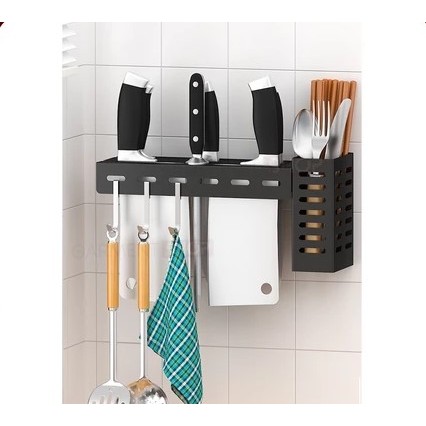 Rak Pisau Dinding Dapur Tempel Stainless Steel Tanpa Paku Bor Tempat Sendok Garpu Multifungsi