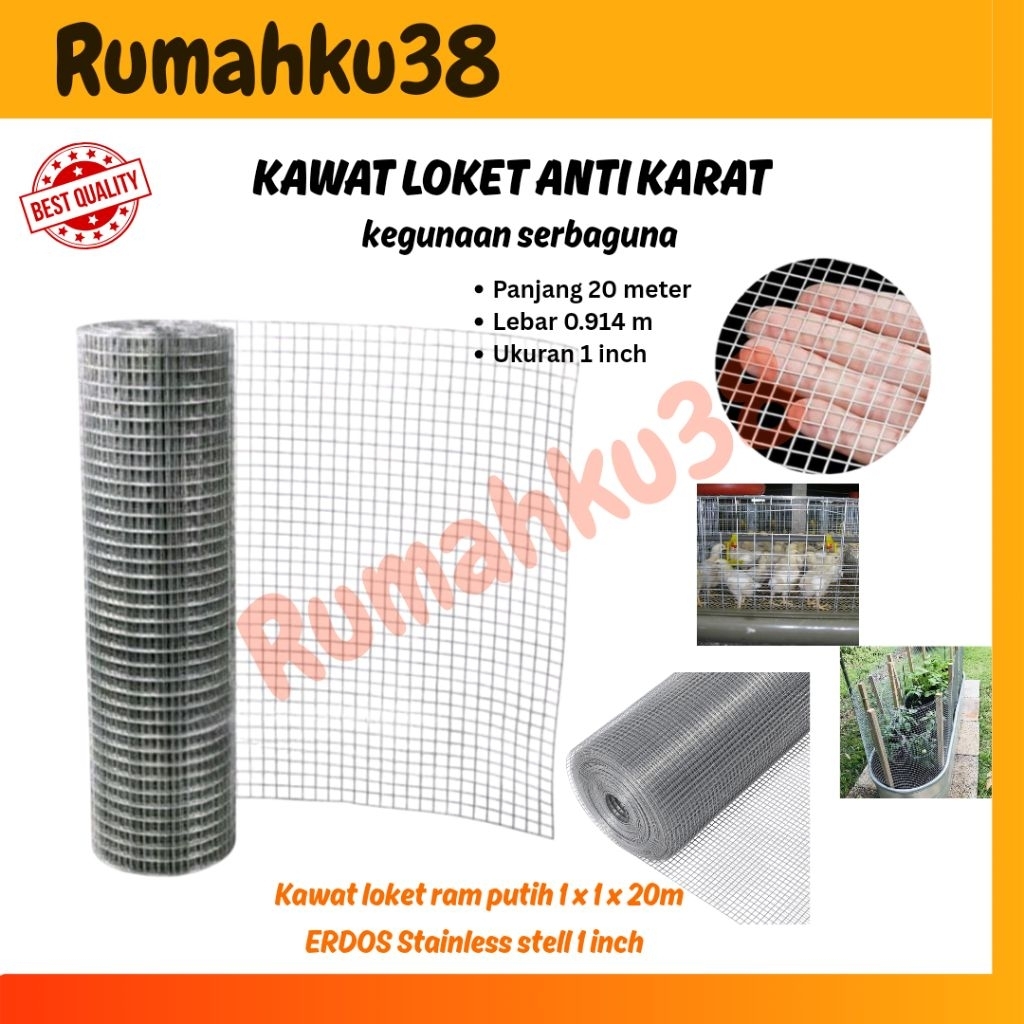 Kawat Ram Loket Putih Galvanis Kandang Ayam Panjang 20 Meter uk 1 inch