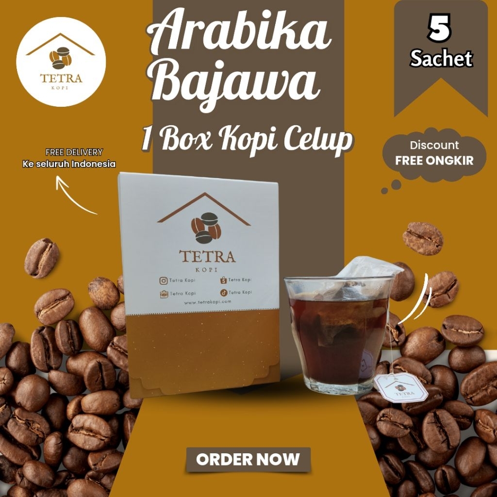

Tetra Kopi Kopi Arabika Flores Bajawa Kopi Dip kopi celup Dip Coffee 5 pcs 1 box