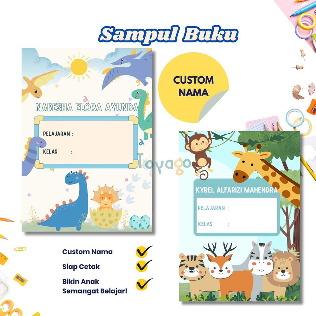 

[10 pcs] Sampul Buku Tulis A5 Motif Hewan Lucu Custom Nama – Isi 10 Lembar – Art Paper Glossy