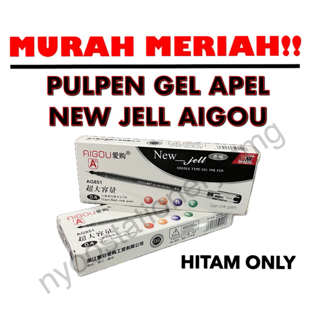 

(1 PACK=12 PCS) PULPEN GEL MURAH APEL NEWJELL AIGOU GM AG851 HITAM 0.4MM NEEDLE TYPE