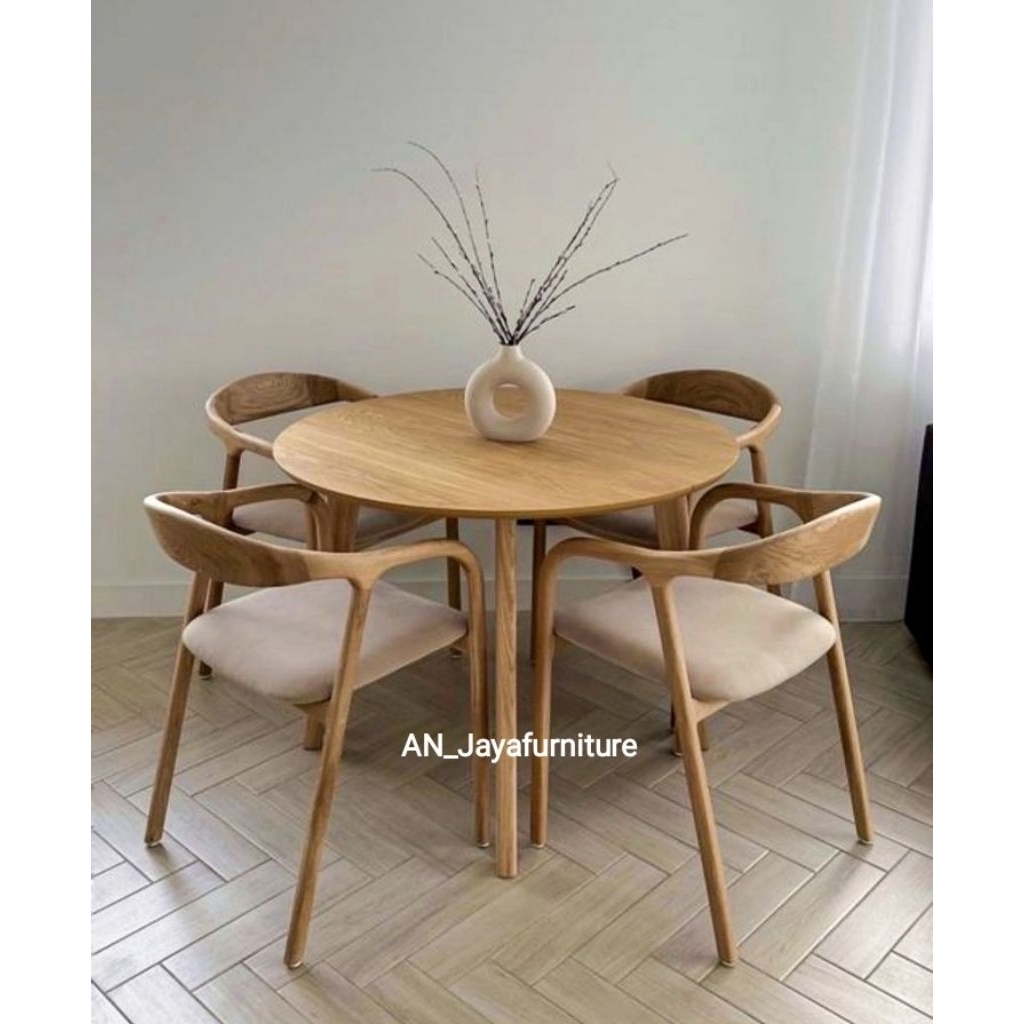 meja makan bundar jati set 4 kursi meja makan bundar minimalis