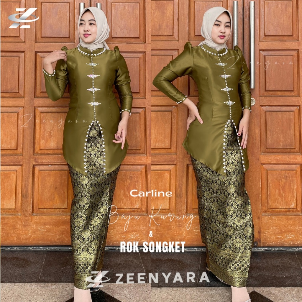 Carline One Set Baju Kurung Rok Songket Setelan Wanita Pakaian Kondangan Bridesmaid Tunik Kebaya Mus