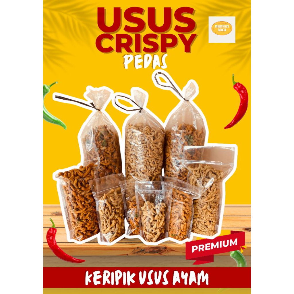 

MAKNYUSS Usus Crispy Pedas Daun Jeruk 1 Kg 500 gram Keripik Usus Ayam Krispi Original