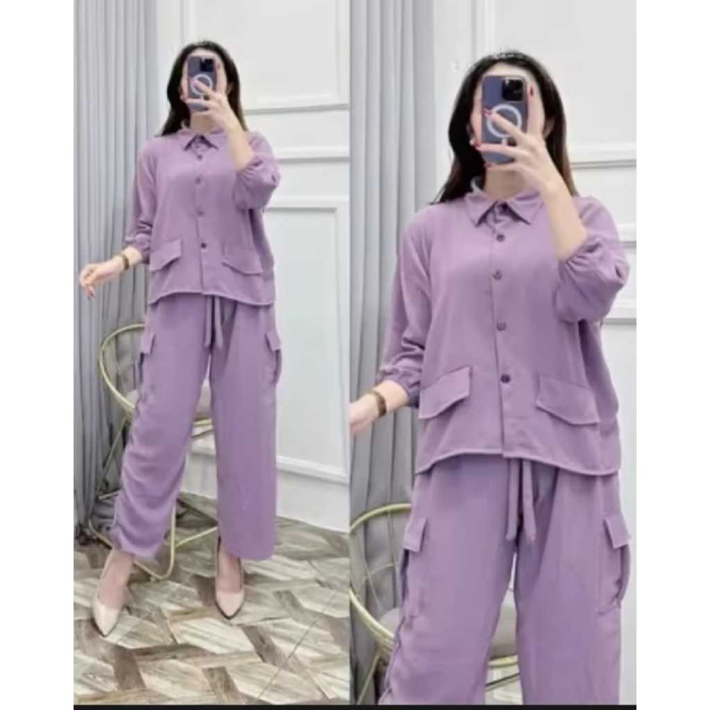 Setelan Maura Cargo Terbaru / Setelan Cargo Wanita Jumbo /Baju Setelan Wanita Kekinian