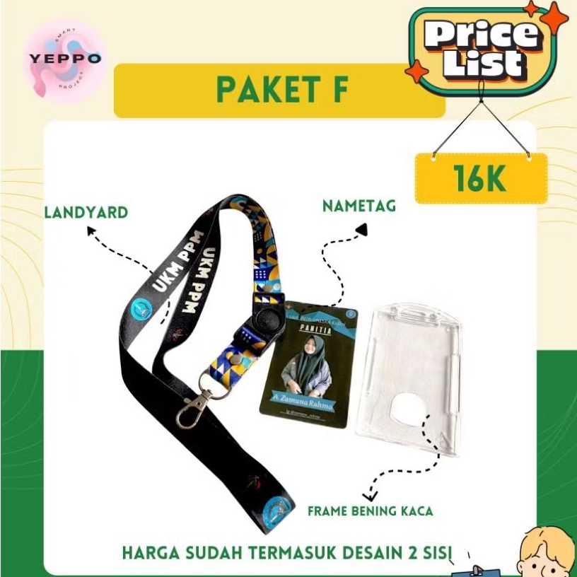 

PAKET F paket lengkap id card include landyard, nametag, frame kaca