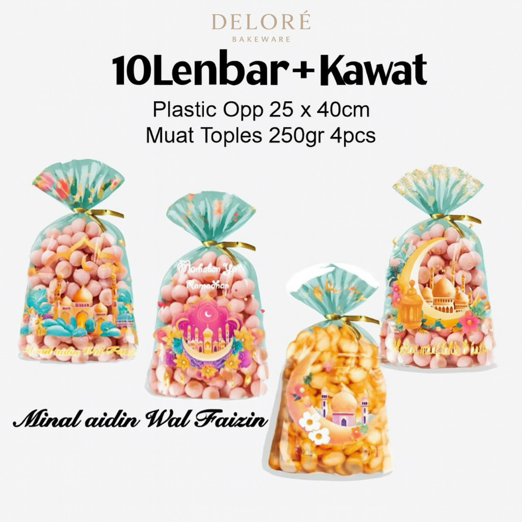 

DELORÉ 10pcs Plastik Snack Lebaran / Plastik Kemasan Idul Fitri Bingkisan Kue Cookies Lebaran / Plastik Acara Party Eid Mubarak / Ramadan Kareem / Plastik Selamat Hari Raya Idul Fitri Mesjid Bingkisan Anak Cewek Cowok
